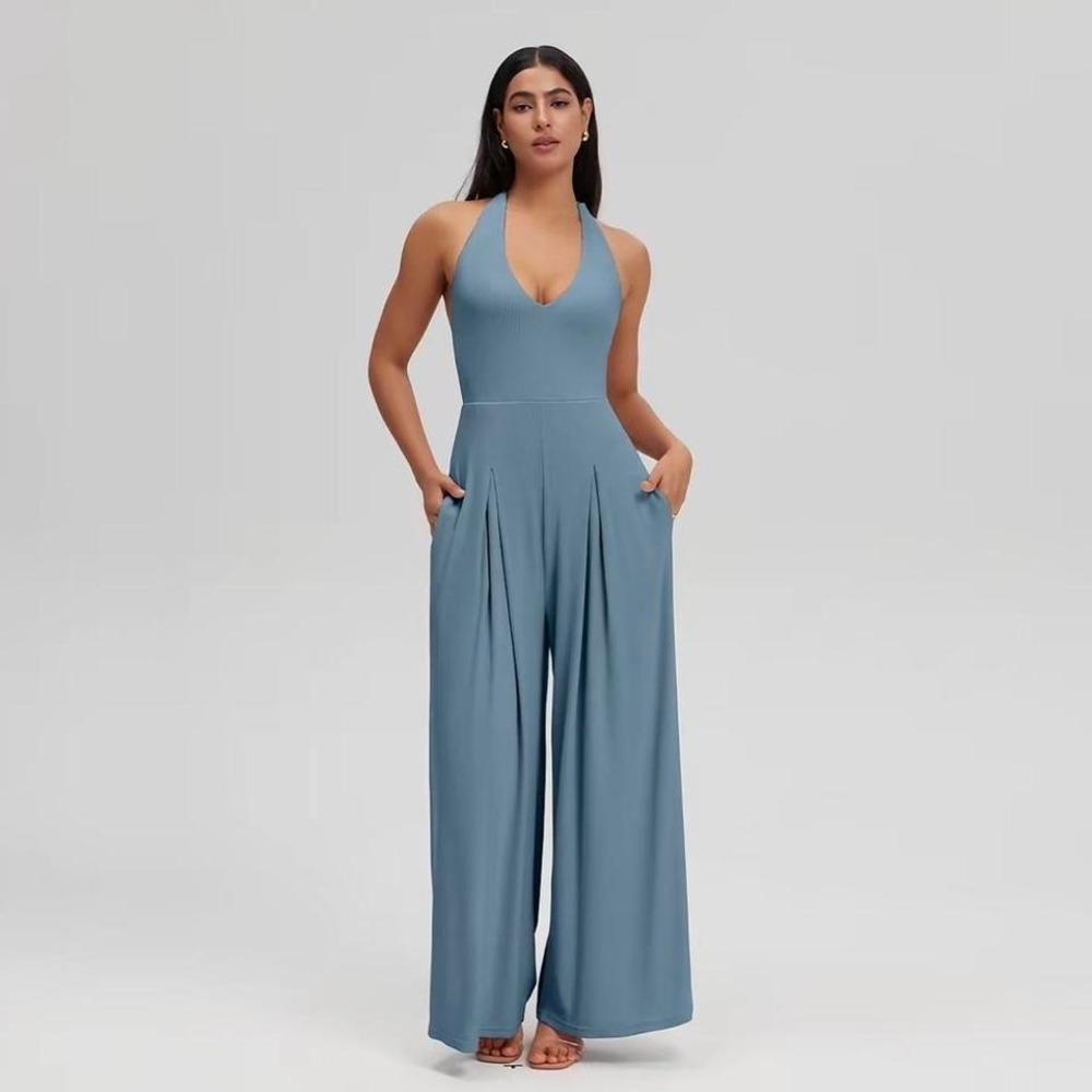 Snatched‎ Blue Halter Wide Leg Jumpsuit 💙✨
